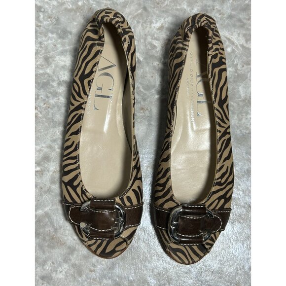 AGL Attilio Guisti Leombruni Zebra Ballet Peeptoe Flats in Brown - Sz 40 (9.5) - Picture 2 of 8